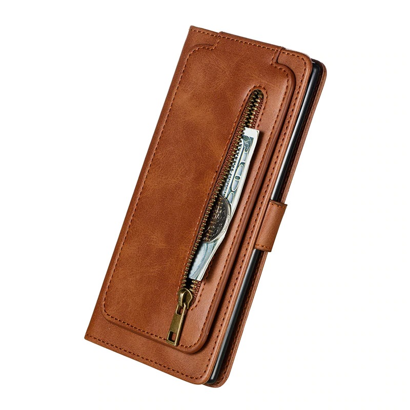 Case Samsung Galaxy Note 10+ #เคสฝาพับแบบกระเป๋าสตางค์ช่องใส่บัตรหลายช่อง Multi-slot Wallet Zippered Leather พร้อมสายคล้อง