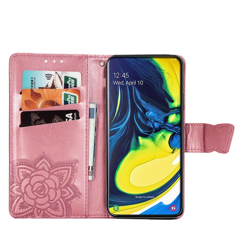 Case Samsung Galaxy A80 #เคสฝาพับ Imprint ลายผีเสื้อดอกไม้