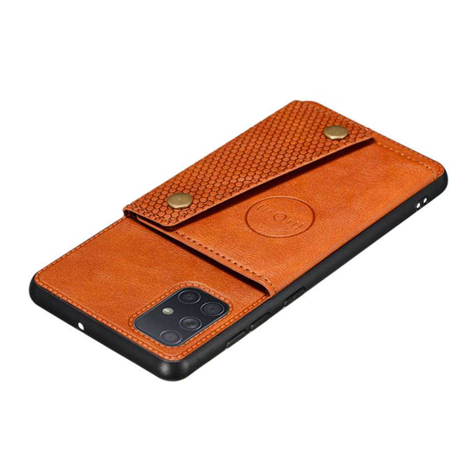 เคส Samsung Galaxy A51 #เคสแบบฝาหลัง TPU เคลือบหนัง PU มีที่เก็บบัตร PU Leather Coated TPU Card Holder Magnetic Kickstand