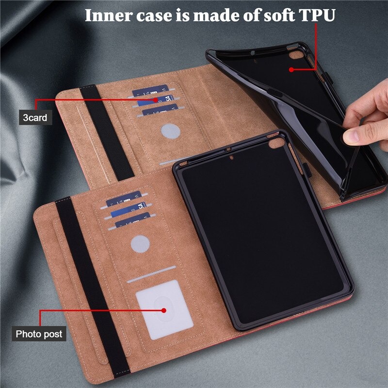 เคส Samsung Galaxy Tab A7 Lite 8.7" (T220,T225) #เคสฝาพับหนัง PU มีช่องใส่บัตรปกเย็บลายเส้น Stitching Line Design Solid Color Leather Tablet Stand Cover with Card Holder