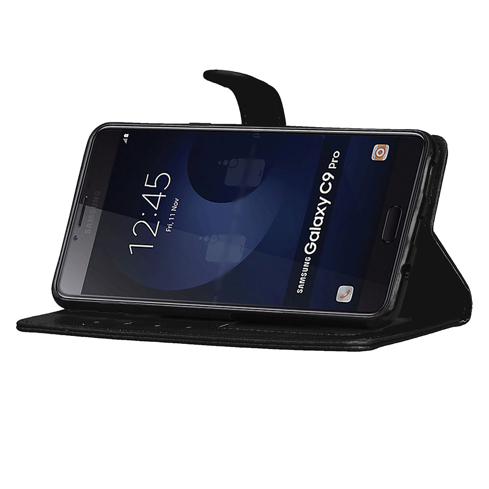 เคส Samsung Galaxy C9 Pro #เคสฝาพับสไตล์กระเป๋าสตางค์ Crazy Horse PU มีช่องใส่บัตร 3 ช่อง #เคสผิวหนังม้า