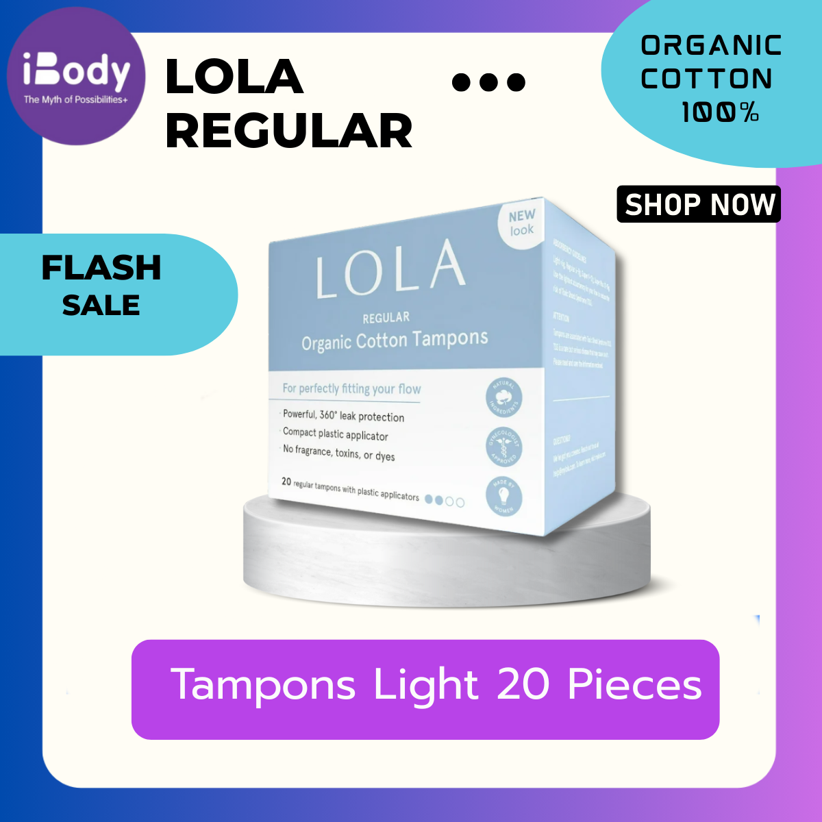 (Lola®) Tampons Made with 100% Organic Cotton Plastic Applicator Tampons ผ้าอนามัยแบบสอด ออร์แกนิค