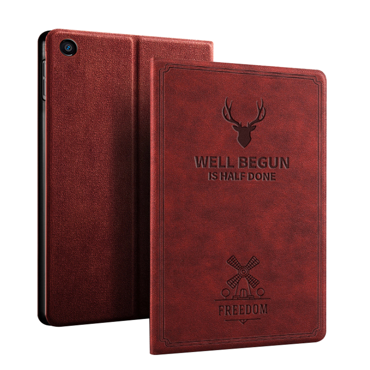 Case Huawei MediaPad M5 lite 8 #เคสฝาพับหนัง PU แบบสมาร์ท Imprint Deer and Quote Flip