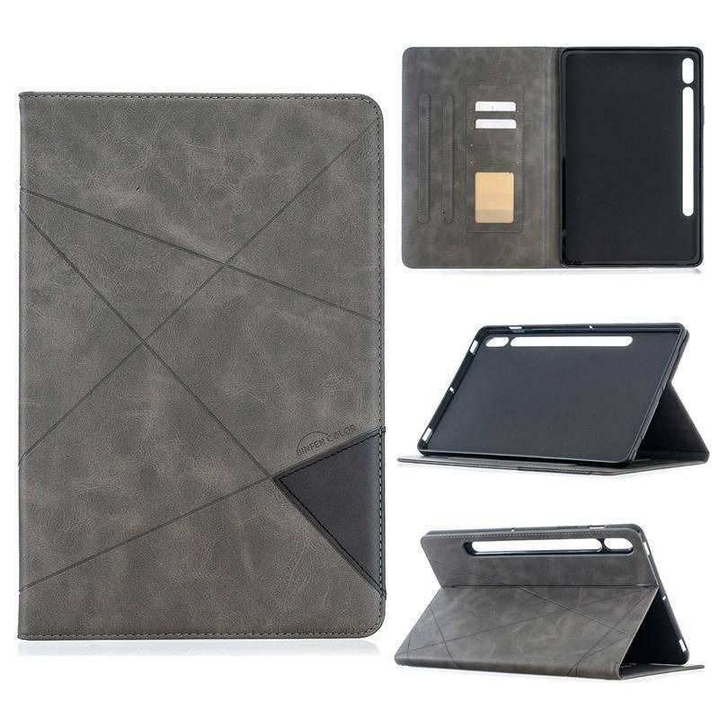 Case Samsung Galaxy Tab S7 SM-T870 SM-T875 11 นิ้ว #เคสฝาพับหนัง PU มีช่องเสียบ ID บัตรอื่นๆในตัว Geometric Pattern Leather Card Holder Protective
