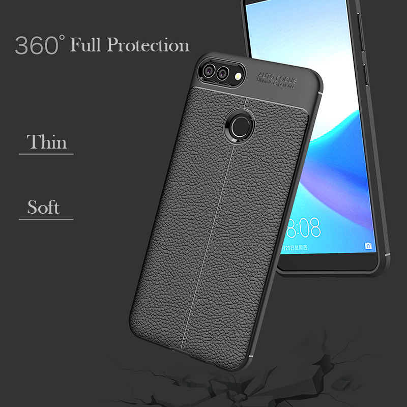 Case Huawei Y9 (2018) #เคสฝาหลัง TPU นิ่มลายหนัง PU ผิวลิ้นจี่ช่วยป้องกันลายนิ้วมือและกันลื่น