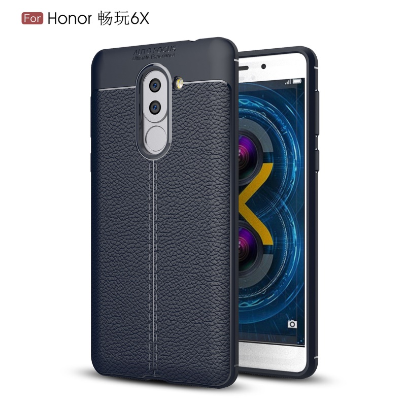 เคส Huawei GR5 2017 #เคสฝาหลัง TPU นิ่ม ผิวลิ้นจี่กันลื่น Litchi Grain Soft สีน้ำเงิน#พร้อมส่ง