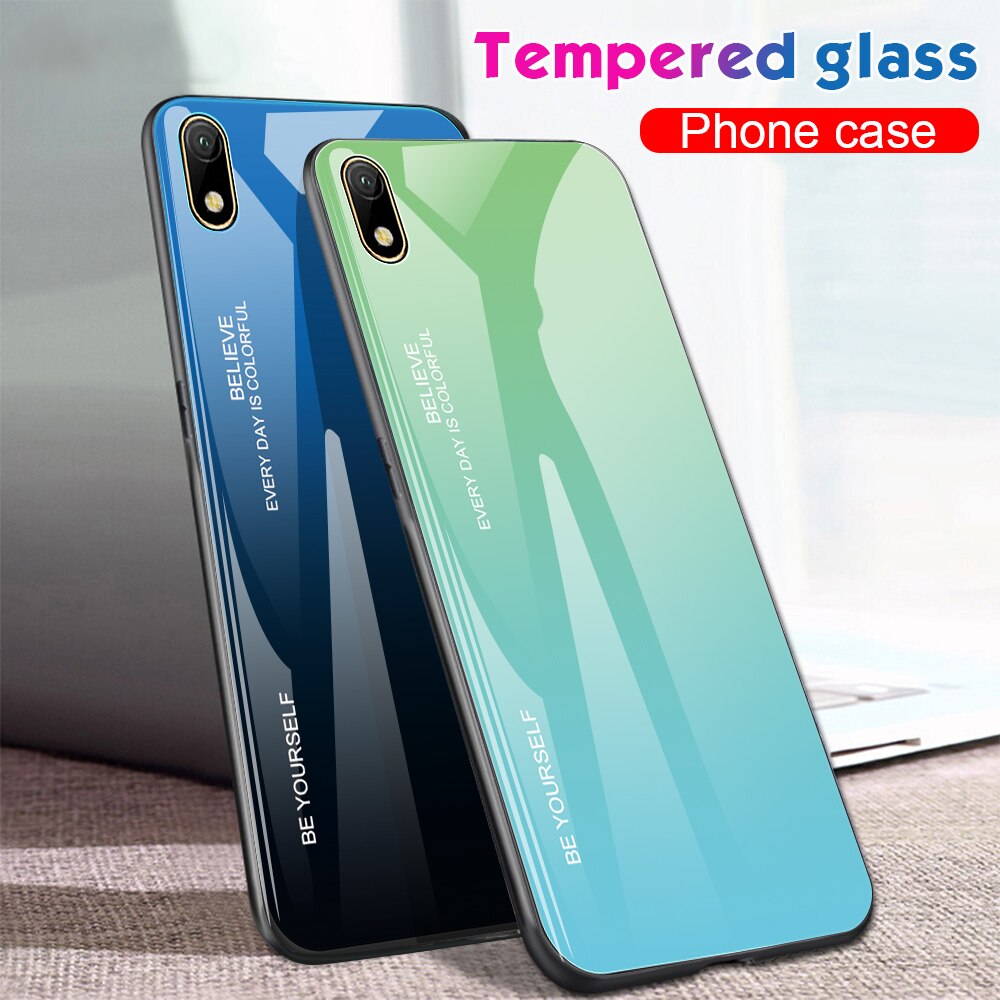 Case Huawei Y5 (2019) #เคสฝาหลัง กระจกสีไล่โทนสี Glass + PC + TPU Hybrid Case