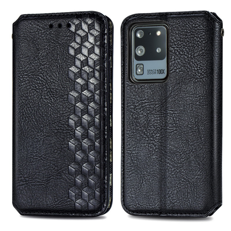 เคส Samsung Galaxy S20 Ultra / S20 Ultra 5G #เคสฝาพับแบบกระเป๋าสตางค์ Magnetic Flip Wallet Bracket Leather Lattice TPU Phone Case