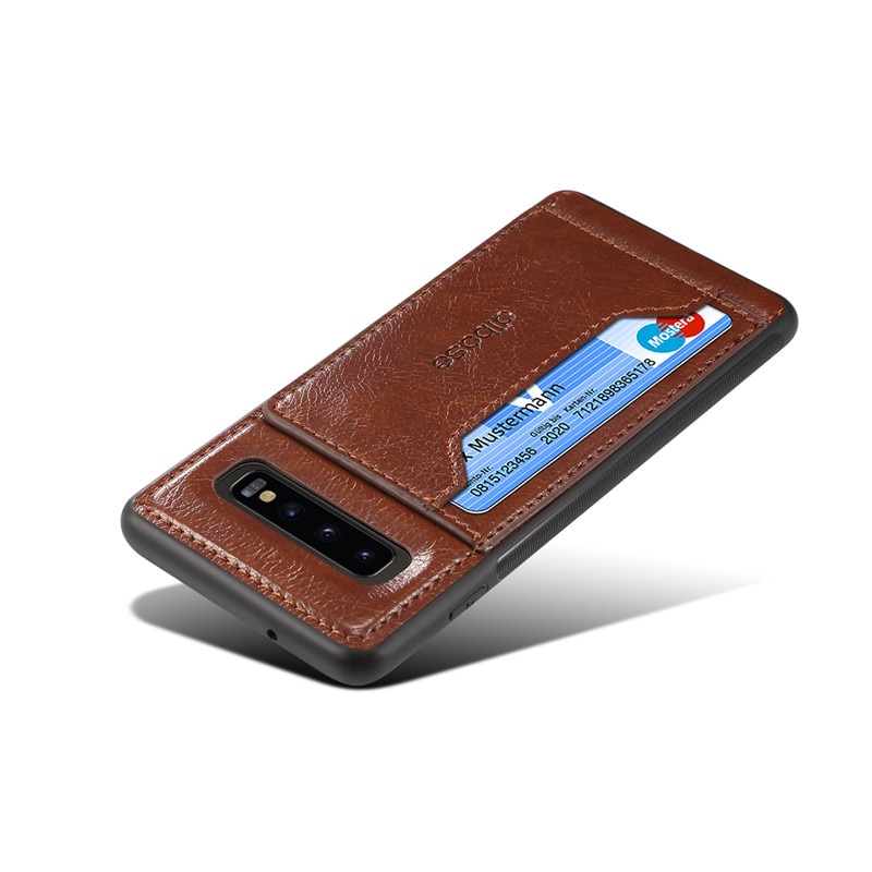 เคส Samsung Galaxy S10+ #เคสฝาหลัง TPU เคลือบหนัง PU Crazy Horse Leather Coated PC + TPU Hybrid