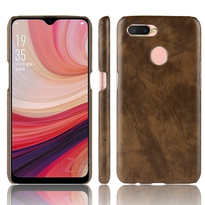 เคส Oppo A7 #เคสฝาหลังพลาสติกแข็งเคลือบหนัง PU ลายผิวลิ้นจี่ Litchi Skin Leather Coated