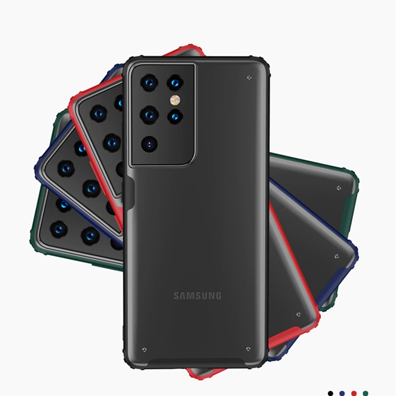 Case Samsung Galaxy S21 Ultra #เคสฝาหลังโปร่งแสงสีขุ่นขอบทึบ +TPU Hybrid Case
