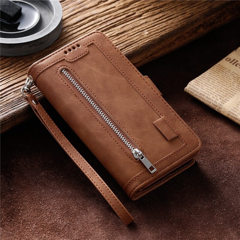 Case Samsung Galaxy A22 #เคสฝาพับหนัง PU มีช่องซิปช่องเก็บบัตรหลายช่อง Zipper Wallet Leather Flip Case