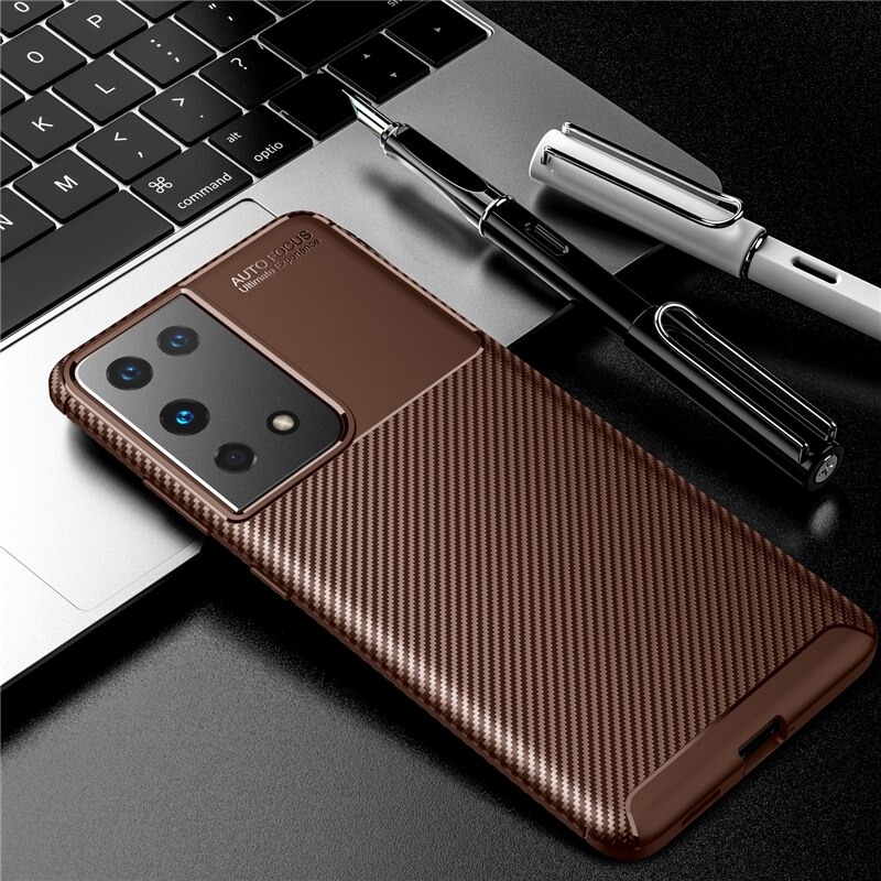 Case Samsung Galaxy S21 Ultra 5G #เคสฝาหลังนิ่ม Carbon Fiber Anti-drop TPU Protection