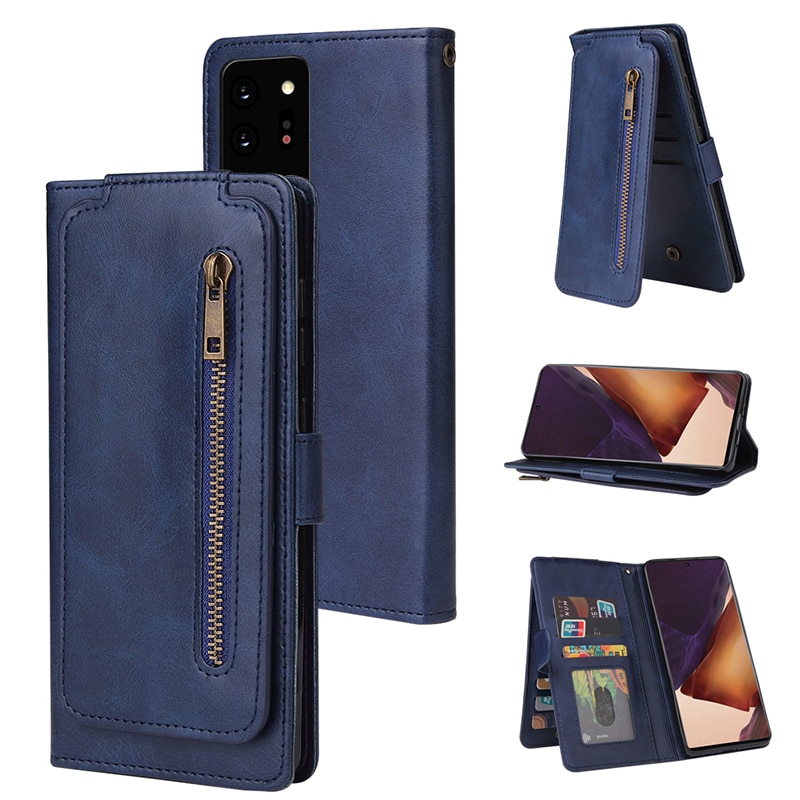 Case Samsung Galaxy Note 20 Ultra / Note 20 Ultra 5G #เคสฝาพับแบบกระเป๋าสตางค์ช่องใส่บัตรหลายช่อง Multi-slot Wallet Zippered Leather พร้อมสายคล้อง