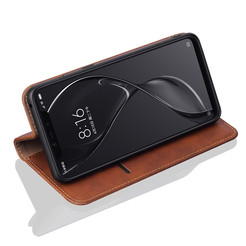เคส Xiaomi Mi 8 Lite #เคสฝาพับหนัง PU Crazy Horse Texture Retro Leather Auto-absorbed Wallet คุณภาพดี