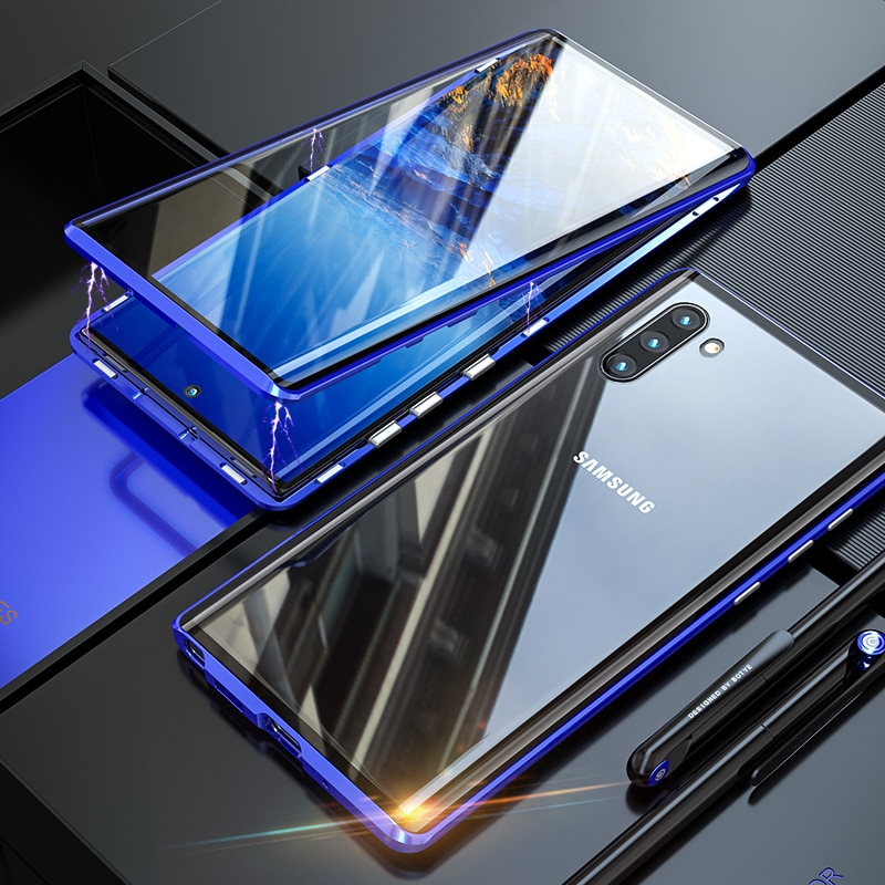 เคส Samsung Galaxy Note 10 #เคสฝาครอบกระจกขอบโลหะดูดซับแม่เหล็ก Fully Protection Magnetic Adsorption Glass Metal Phone Protective