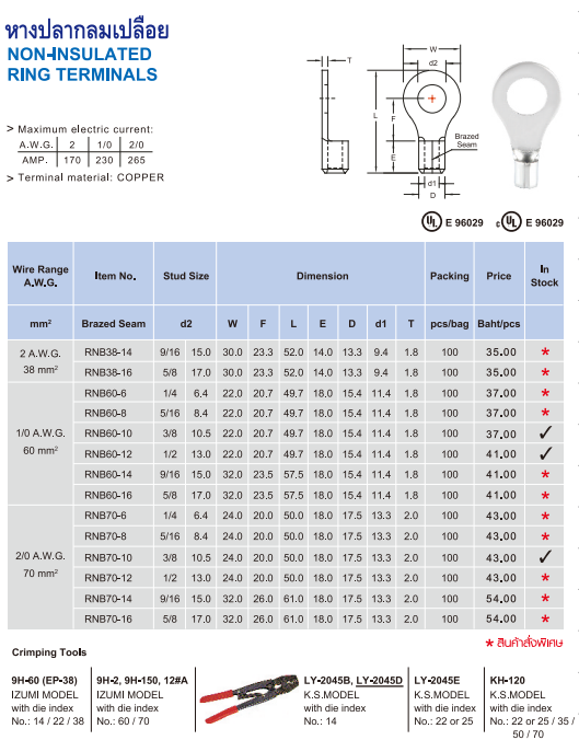 หางปลากลมเปลือย NON-SULATED RING TERMINALS