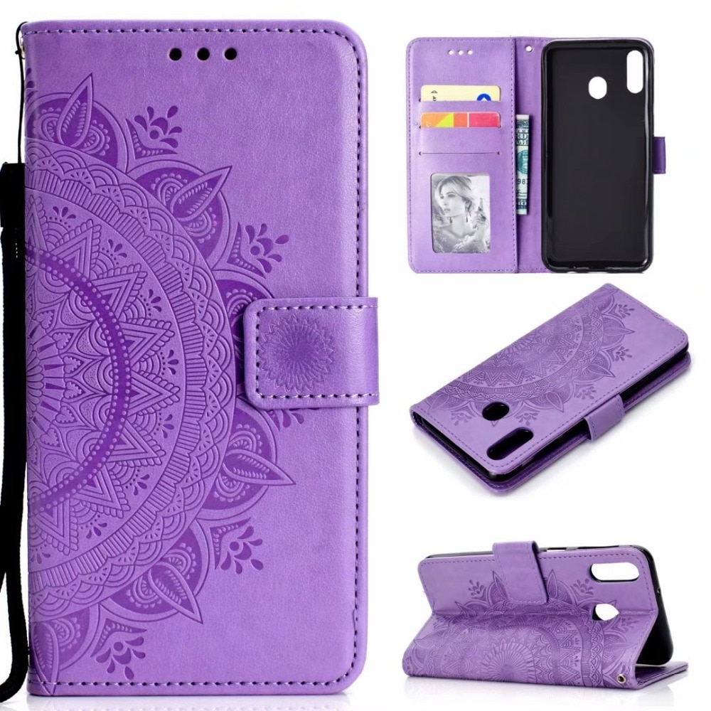 Case Samsung Galaxy A30/A20 #เคสฝาพับหนัง PU ปั้มลาย Imprint Mandala Flower