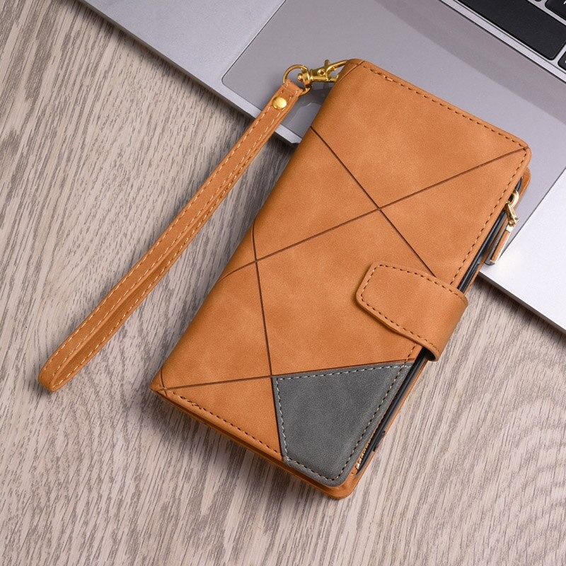 เคส iPhone 13 Pro Max#เคสฝาพับหนัง PU มีช่องซิปมีที่เสียบการ์ด สายคล้องมือ Card Slots Luxury Flip Stand Card Zipper Phone Leather Wallet Cover
