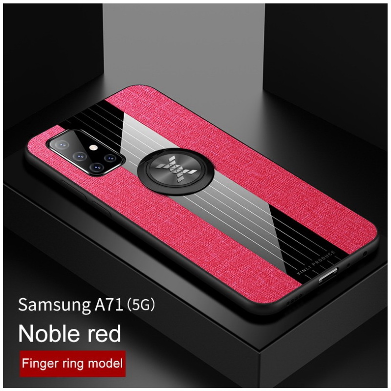 Case Samsung Galaxy A51 #เคสฝาหลังเคลือบผ้าเนื้อมีแหวนสวมนิ้ว TPU ไฮบริด+อะคริลิ + แหวนโลหะ [ในตัวแผ่นโลหะแม่เหล็ก]