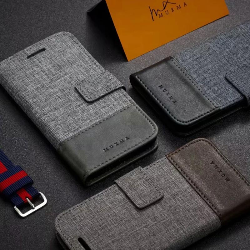 เคส OPPO F7 #เคสแบบฝาพับ MUXMA หนัง PU ออกแบบสีทูโทนตัดลายผ้า Canvas Splicing