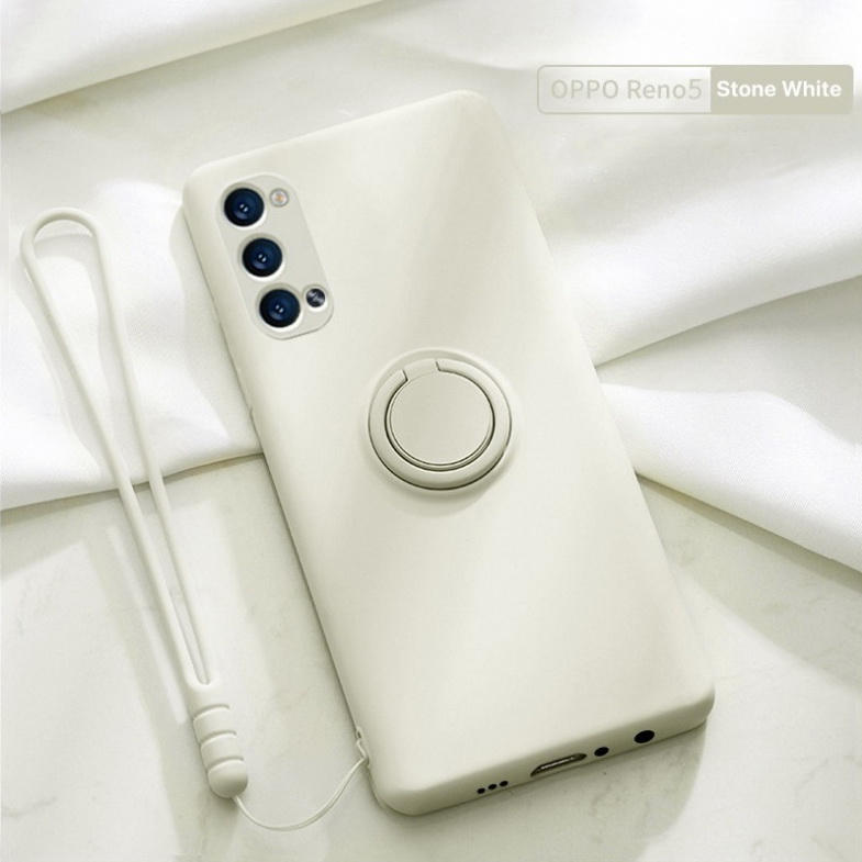 เคส OPPO Reno 5 Pro 5G #เคสฝาหลังซิลิโคนนิ่มมีแหวนสวมนิ้ว Liquid Silicone Back Case