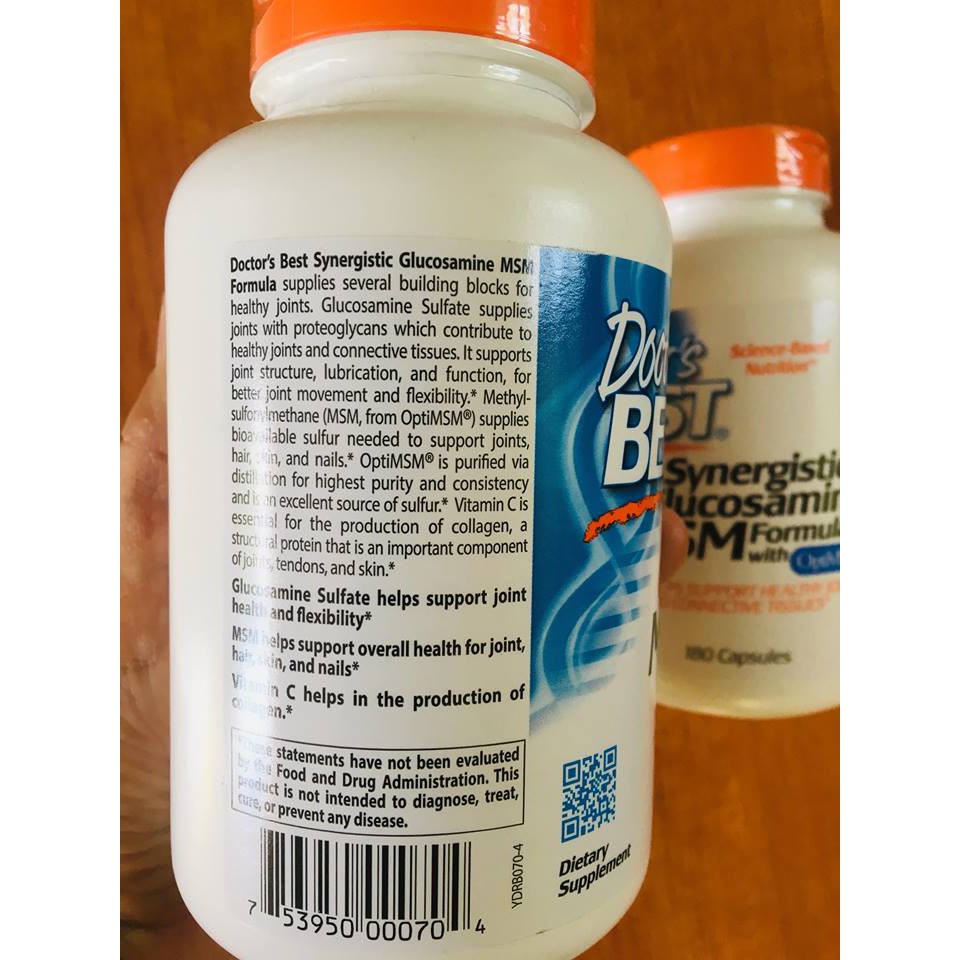 Doctor's Best® Synergistic Glucosamine MSM Formula with OptiMSM® 180 Veggie Caps กลูโคซามีน ซัลเฟต คอนดรอยติน และซัลเฟอร์