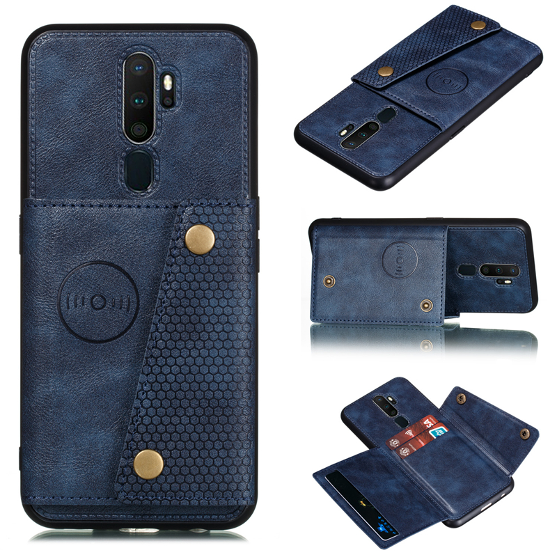 Case OPPO A9 (2020) / A5 (2020) #เคสฝาหลัง TPU เคลือบหนัง PU มีที่เก็บบัตร PU Leather Coated TPU Card Holder Magnetic Kickstand