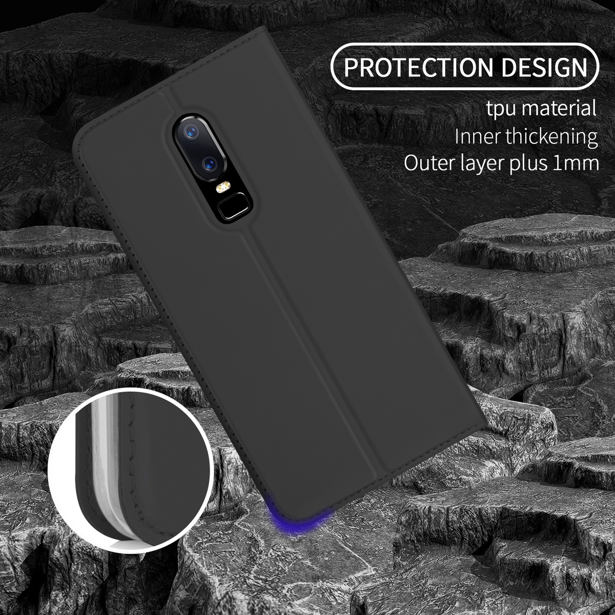 Case OnePlus 6 #เคสฝาพับหนัง PU คุณภาพดี Card Holder Auto-absorbed Leather