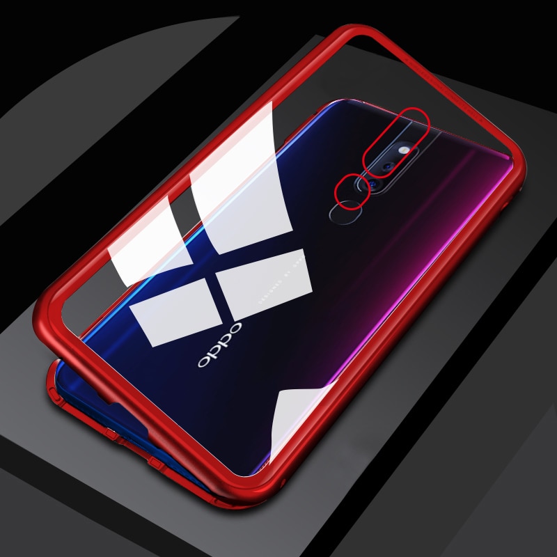 Case Realme 5/5s #เคสขอบโลหะประกบแม่เหล็กด้านหลังกระจก Magnetic Clear Glass Hard Back Cover Metal Frame Protection Case