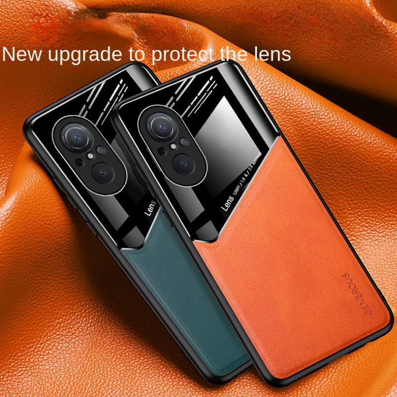 เคส Huawei Nova 9 SE #เคสฝาหลังไฮบริด PU +TPU + glass สีทูโทน Shockproof Leather Mirror Glass Silicone Phone Back Cover