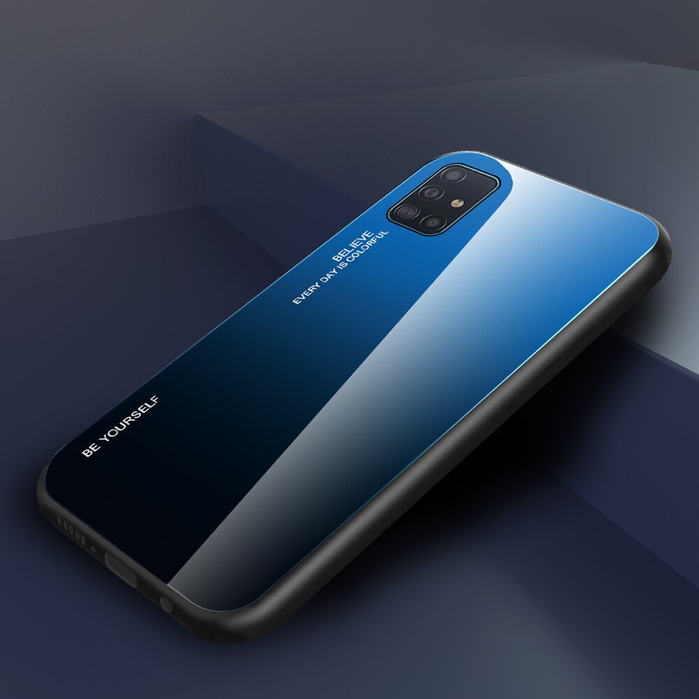 เคส Samsung Galaxy A51 #เคสฝาหลัง Gradient Color Glass + PC + TPU Hybrid Case