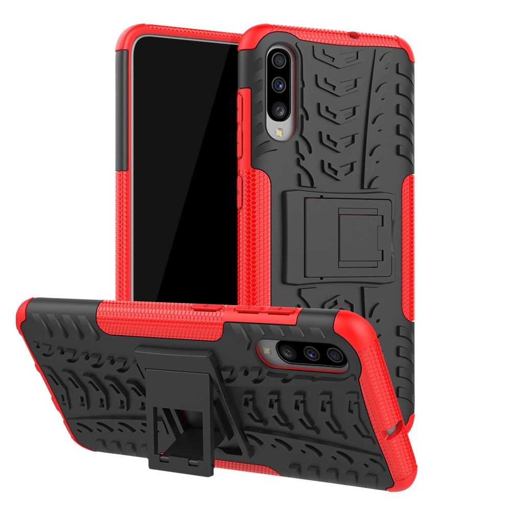 เคส Samsung Galaxy A70 #เคสฝาหลังกันลื่น Cool Tyre Pattern Kickstand (PC + TPU)