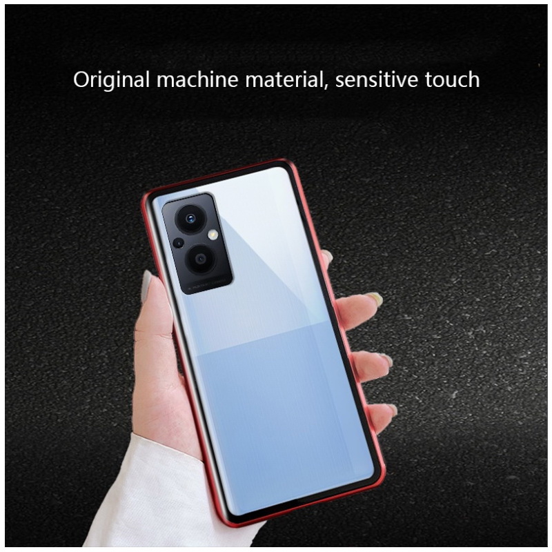 เคส OPPO Reno 7z 5G #เคสฝาครอบกระจกขอบโลหะดูดซับแม่เหล็ก Fully Protection Magnetic Adsorption Glass Metal Phone Protective