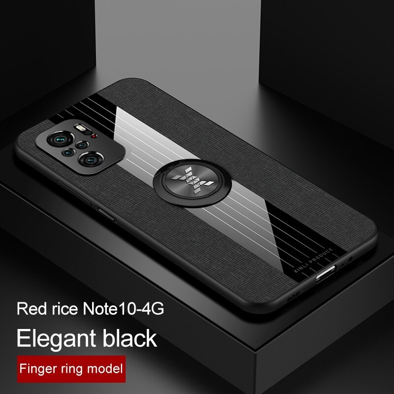 เคส Redmi Note 10S #เคสฝาหลังเคลือบผ้าเนื้อมีแหวนสวมนิ้ว TPU ไฮบริด+อะคริลิ + แหวนโลหะ Fashion Woven Cloth Casing Finger Ring Holder Back Case