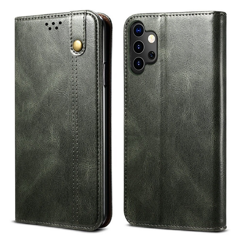 เคส Samsung Galaxy A32 5G #เคสแบบฝาพับหนัง PU ผิวหนังม้า Waxy Crazy Horse Texture TPU + PU Leather Case Cover