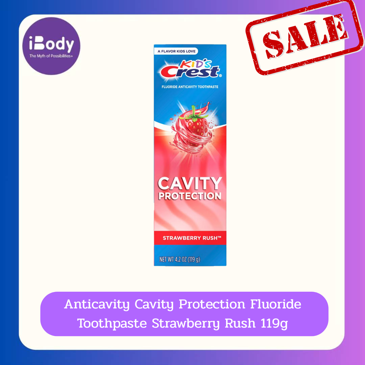 (Crest®) Kid's Anticavity Fluoride Toothpaste, Cavity Protection, Strawberry Rush 119g ยาสีฟัน สำหรับเด็ก