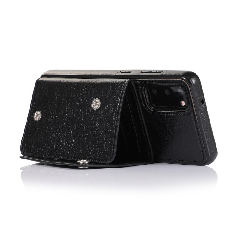 เคส Samsung Galaxy S20 FE / S20 FE 5G #เคสฝาหลังเคลือบหนัง PU มีกระเป๋าเก็บบัตรด้านหลัง Fashion Wallet Case Retro Leather Flip Card Holder Stand Shockproof Cover Casing with Hand Strap