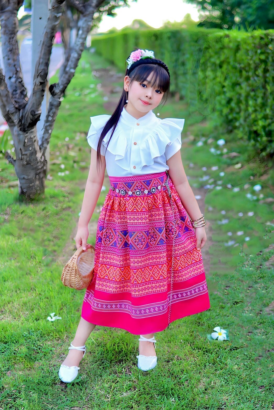 ชุดไทยเด็กหญิง เสื้อกับกระโปรงยาว