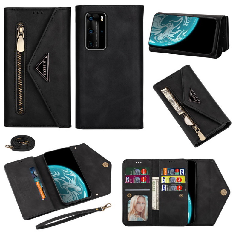 Case Huawei P30 Lite #เคสฝาพับแบบกระเป๋าสตางค์ช่องใส่บัตรหลายช่องพร้อมสายคล้อง Multi-slot Wallet Zippered Envelope Flip Leather