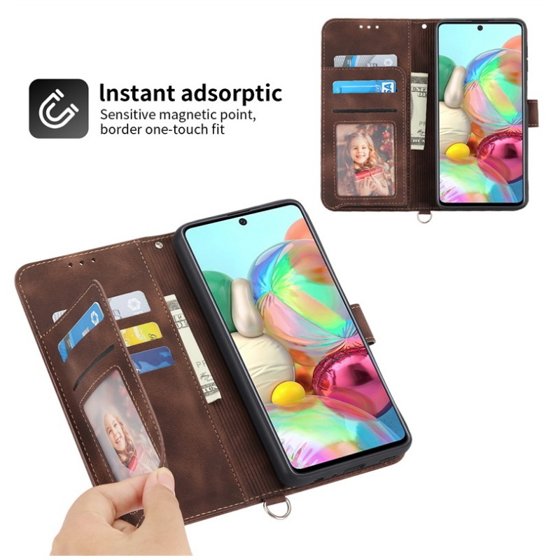เคส Samsung Galaxy A23 4G#เคสฝาพับหนัง PU ลายดอกไม้แบบกระเป๋าสตางค์มีสายคล้อง สายสะพาย สไตล์เรโทร
