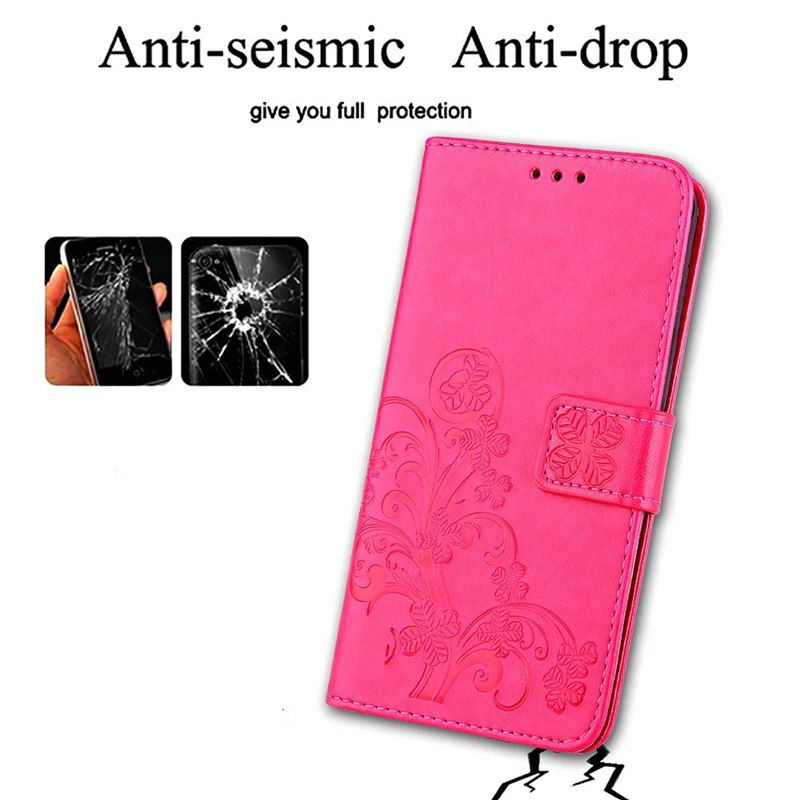 Case OPPO F11#เคสฝาพับมีช่องใส่บัตร Imprint Clover Pattern Leather Wallet
