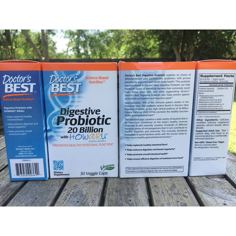 Doctor's Best® Premium Probiotics 20,000 Billon 30 veggie Caps, Digestivewith Howaru โปรไบโอติค ล้านตัว 6 สายพันธุ์