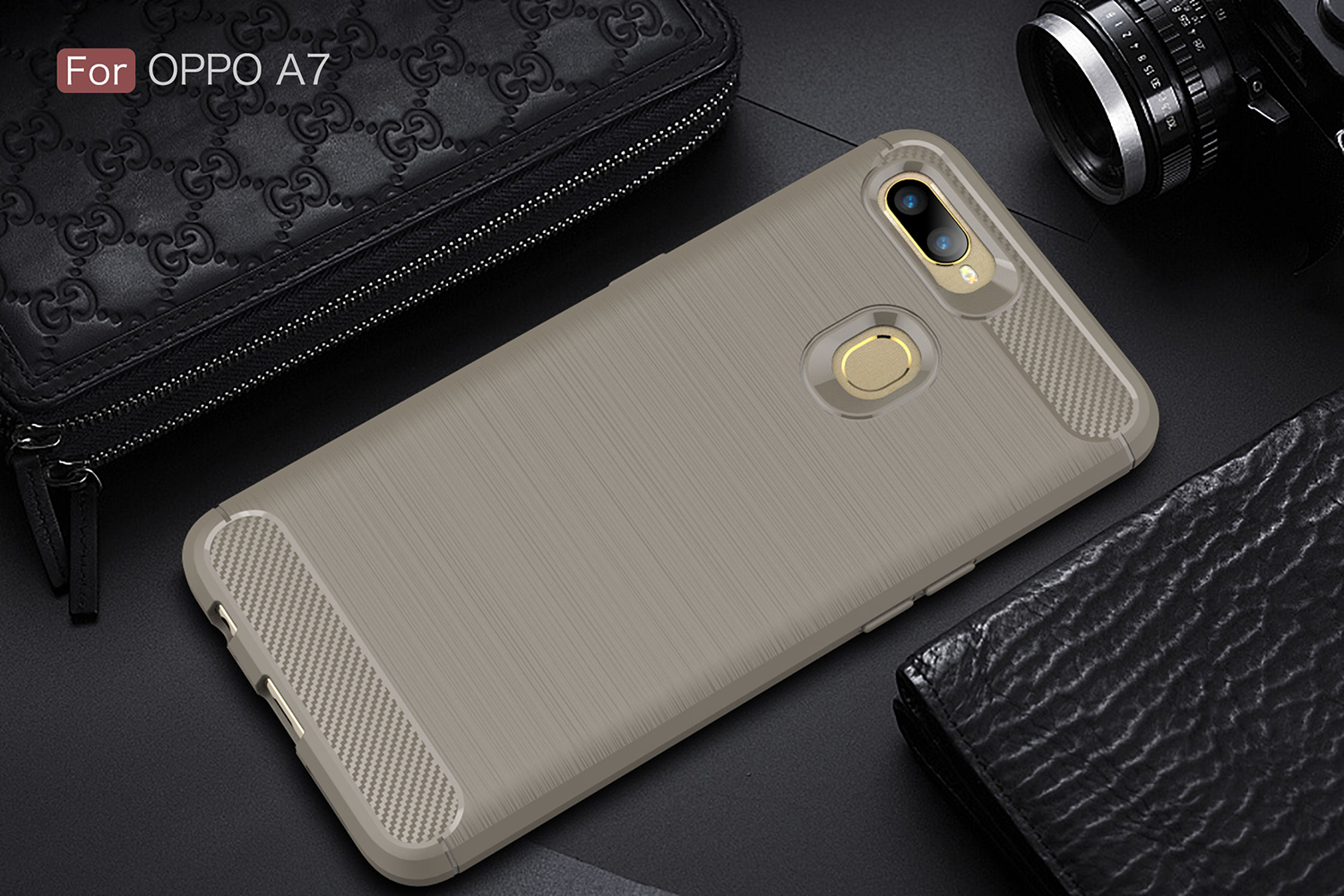 เคส OPPO A7 #เคสฝาหลัง TPU นิ่มคาร์บอนไฟเบอร์ผิวแบบขัดแปรงสีสันสวยงามทันสมัย
