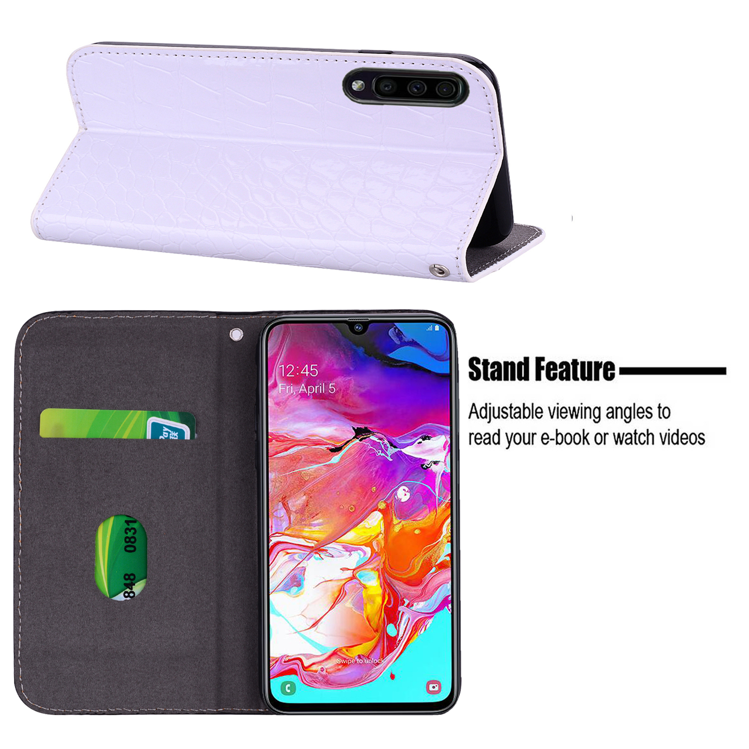 Case Samsung Galaxy A70 #เคสฝาพับหนัง PU ลายหนังจระเข้ Crocodile Texture Glittery Sequins Splicing มีช่องใส่การ์ด