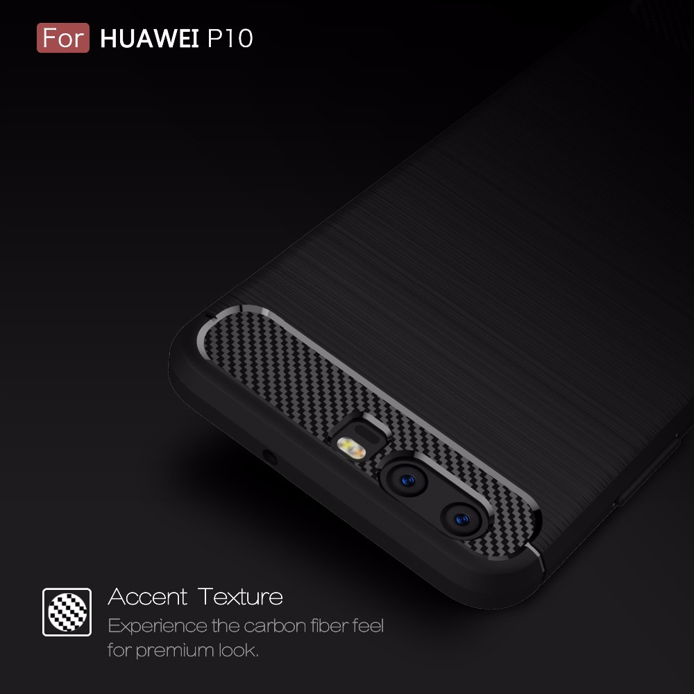 เคส Huawei P10 #เคสTPU +Carbon Fibre Brushed - สีดำ พร้อมส่ง