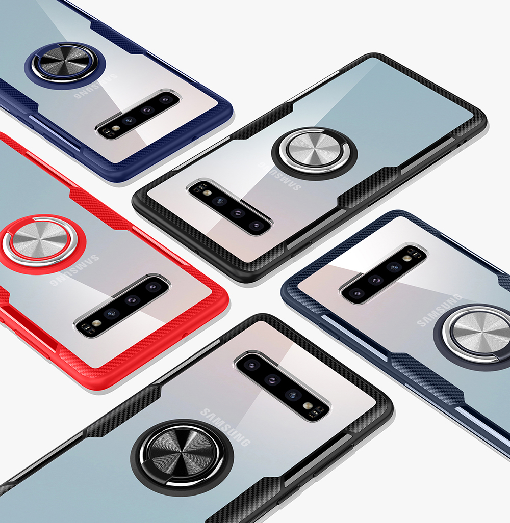 Case Samsung Galaxy S10+ #เคสฝาหลังมีแหวนสวมนิ้ว Finger Ring Kickstand Acrylic Tempered Glass + TPU