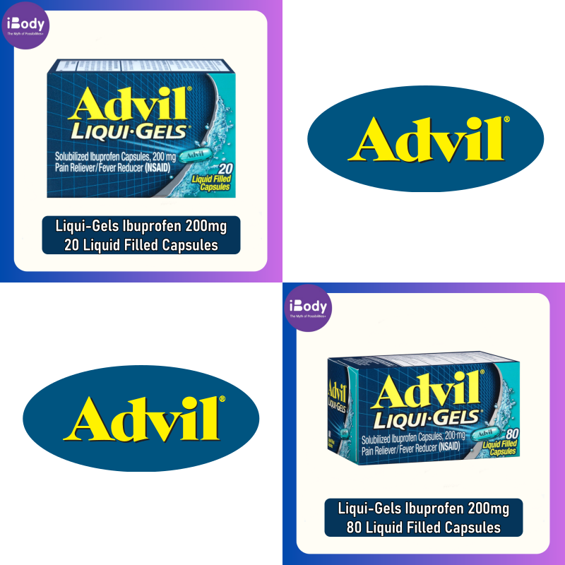 60% Sale!!! EXP.08/2025 Advil® Liqui-Gels Ibuprofen 200mg 20 or 80 Liquid Filled Capsules ยาแก้ปวดและลดไข้