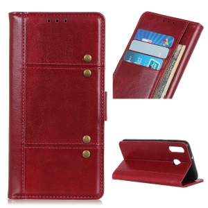 เคส Samsung Galaxy A71 #เคสฝาพับหนัง PU ผิวหนังม้า Rivet Decor Crazy Horse Texture