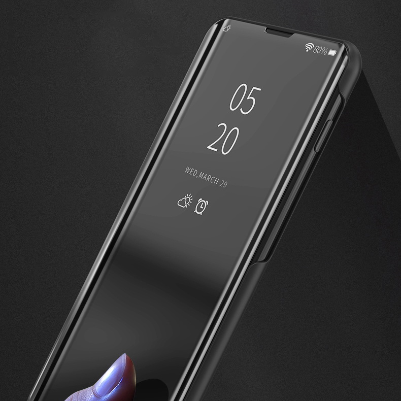 เคส OPPO F5 #เคสฝาพับปกโปร่งแสงผิวเงา Electroplating Mirror Surface Window View